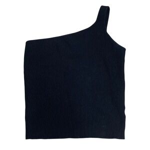 House of Harlow 1960 Black Ribbed One Shoulder Cropped Top Womens M Asymmetrical